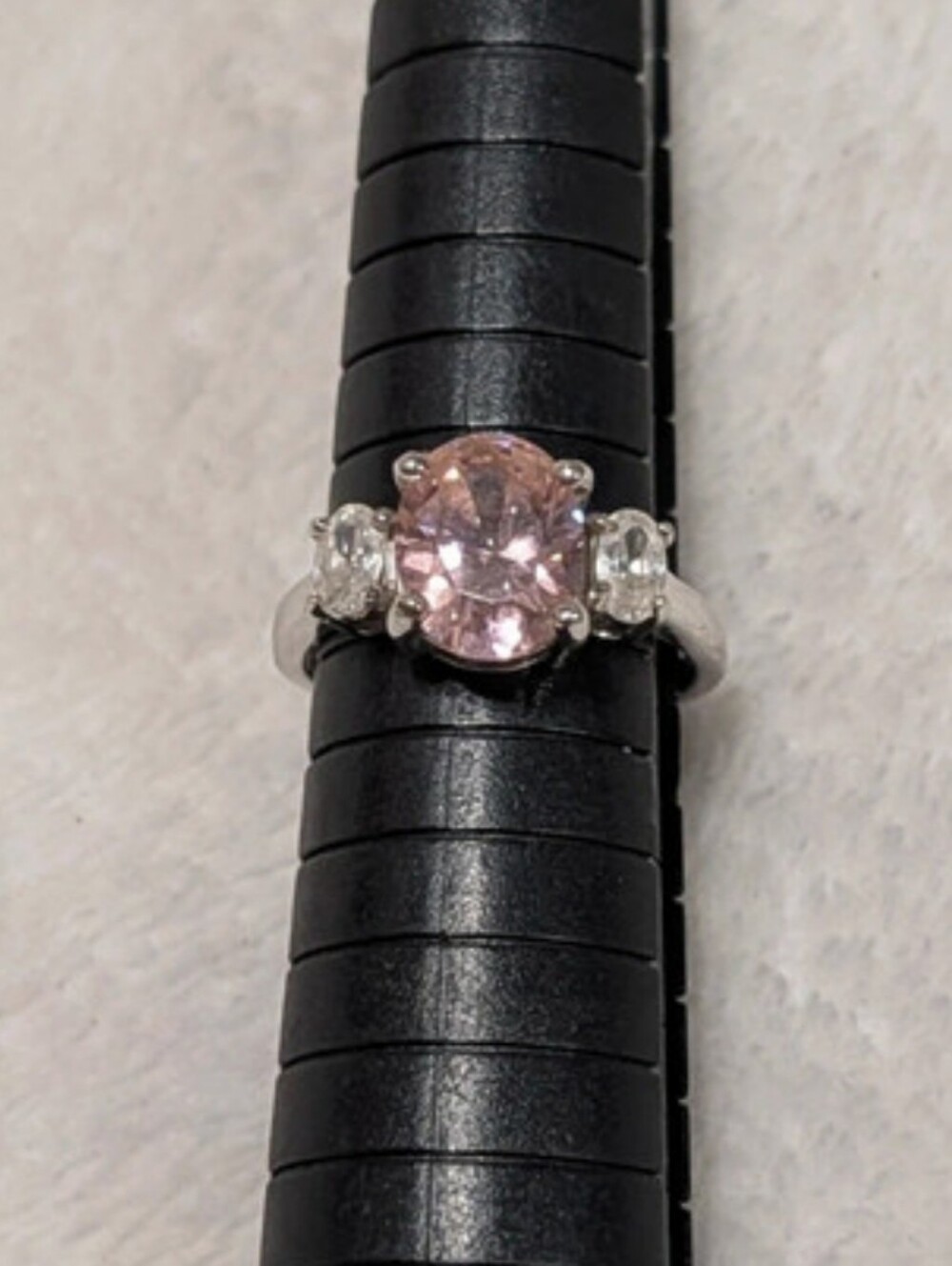 Silver Blush Pink Morganite 3 Stone Ring Size 7